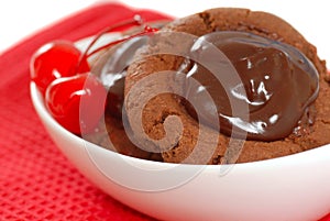 Chocolate cookies with maraschino cherries