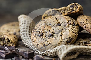 Chocolate Cookies on Rustic Wood
