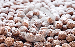 Chocolate corn balls close up
