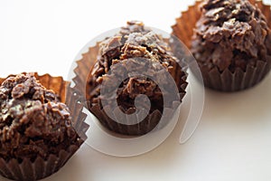 Chocolate corn flake cake in brown paper cupcake case