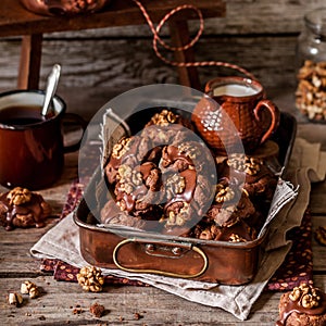 Chocolate, Corn Flake and Walnut Cookies