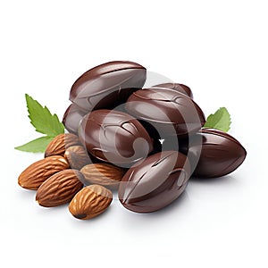 Chocolate Covered Almonds Isolated on White Background. Generative ai