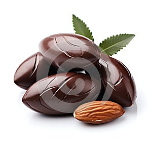Chocolate Covered Almonds Isolated on White Background. Generative ai