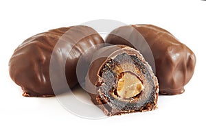 Chocolate covered dates stuffed with almonds