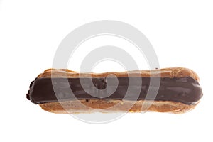 Chocolate covered eclaire isolate on white background