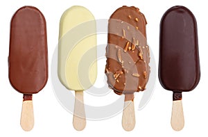 Chocolate covered ice cream flavor variety collection on a stick