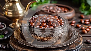 Chocolate Covered Peanuts In An Ornate Bowl
