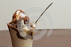 Chocolate covered vanilla ice cream