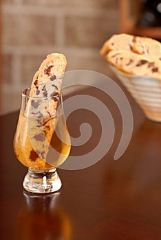 Chocolate and cranberry biscotti in an aperitif