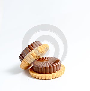 chocolate cream biscuit isolated on white.