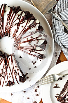 Chocolate cream cheese swirl bundt cake in pan