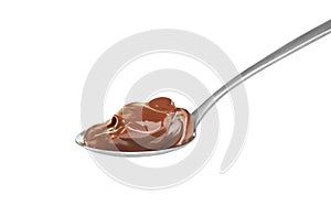 Chocolate cream in spoon on white photo