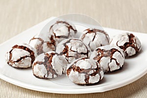 Chocolate crinkles on a plate