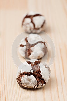 Chocolate crinkles in a row photo