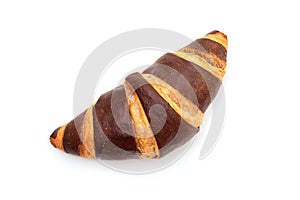 Chocolate croissant on white isolated background. Top view, Homemade baked goods
