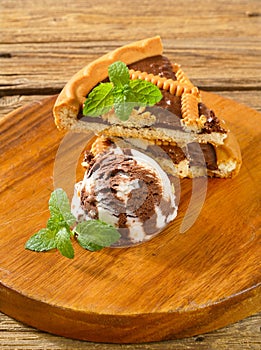 Chocolate crostata with ice cream photo