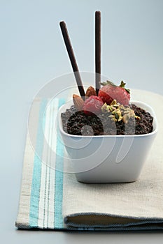 Chocolate crumble dessert. Conceptual image
