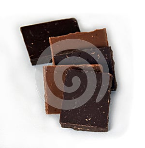 Chocolate cubes  on white background