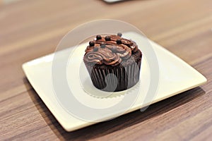 Chocolate cup cake on a plate