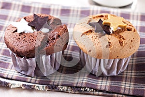 Chocolate cup cake with chocolate star and cholate cup cake