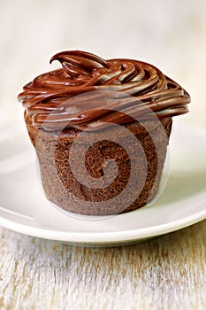 Chocolate cupcake with brown frosting