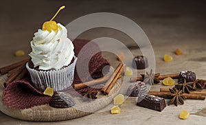 Chocolate Cupcake with Cherry and Cream