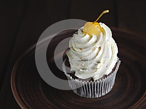 Chocolate Cupcake with Cherry and Cream