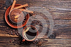 Chocolate cupcake and coffee