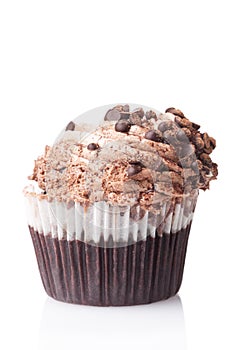 Chocolate cupcake with cream isolated on white