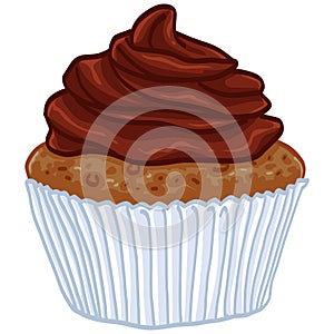 Chocolate Cupcake Creamy Brown Dark Choco Vector Illustration