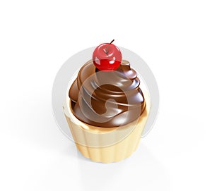 Chocolate cupcake icing and strawberry on 3d render