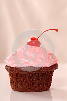 Chocolate cupcake with pink buttercream photo