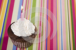 Chocolate Cupcake with Pink Candle