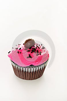 Chocolate cupcake with pink frosting