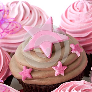 Chocolate Cupcake with Pink Stars