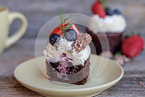 Chocolate cupcake with strawberries