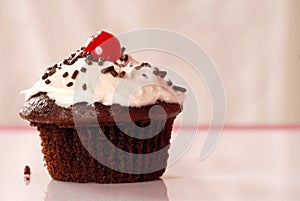 Chocolate cupcake with vanilla buttercream photo