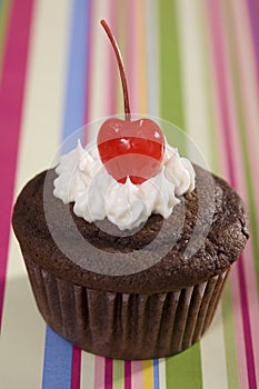 Chocolate Cupcake with Vanilla Icing and Cherry