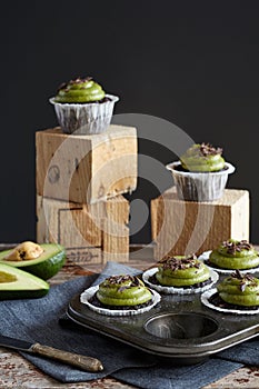 Chocolate cupcakes with avocado frosting