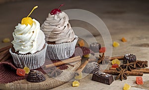 Chocolate Cupcakes with Cherry and Cream