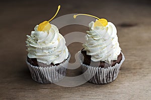 Chocolate Cupcakes with Cherry and Cream