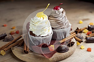 Chocolate Cupcakes with Cherry and Cream