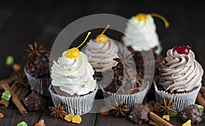 Chocolate Cupcakes with Cherry and Cream