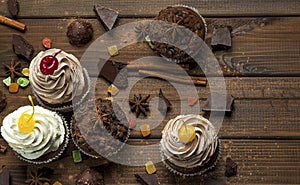 Chocolate Cupcakes with Cherry and Cream