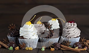 Chocolate Cupcakes with Cherry and Cream