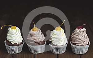 Chocolate Cupcakes with Cherry and Cream