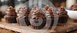 Chocolate Cupcakes With Chocolate Frosting and Sprinkles