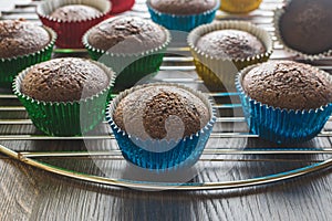 Chocolate cupcakes in foil liners