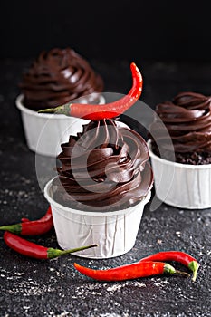 Chocolate cupcakes with mexican chili pepper