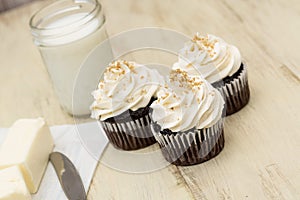 Chocolate Cupcakes With Milk And Butter